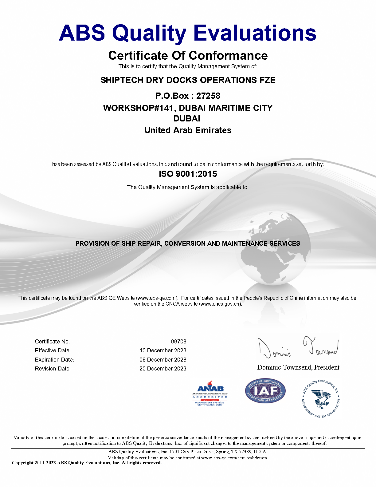 Certificates Shiptech Drydocks